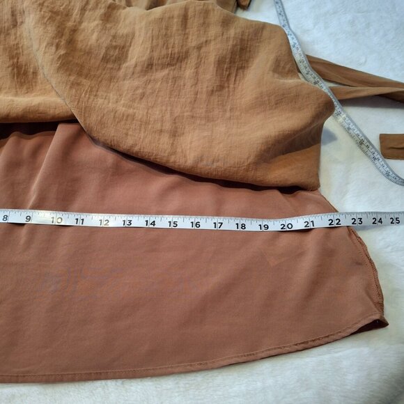 Zara Tie Waist Mini Dress Sz M Elastic Waist Safari Minimalist Neutral Boho - Picture 13 of 16